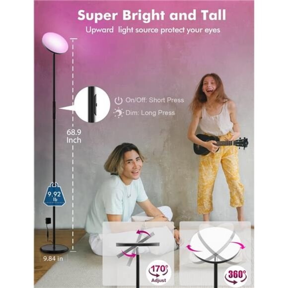 YHW Smart RGB LED Floor Lamp Works with Alexa Google Home, WiFi Remote Modern - Picture 6 of 7